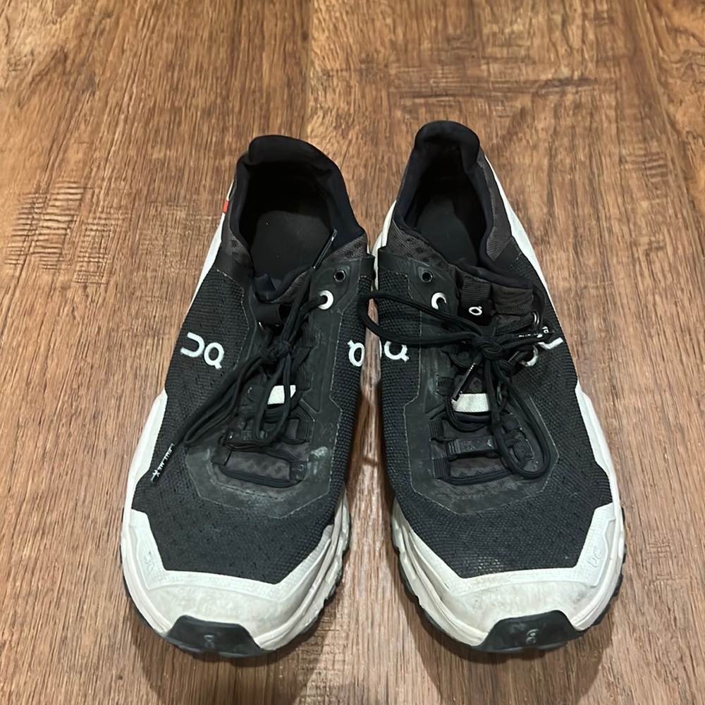 On sneakers, women’s size 7
